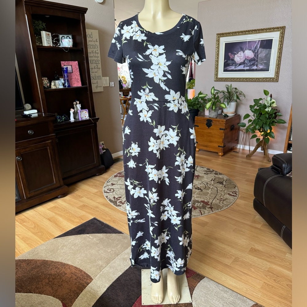 Zaberry black, white & yellow short sleeve maxi dress-size M